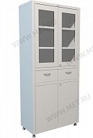 Эконом2 1780 (R-2) (80*40*175)Металлический шкаф с двухстворчатой витриной, двумя выдвижными ящикам